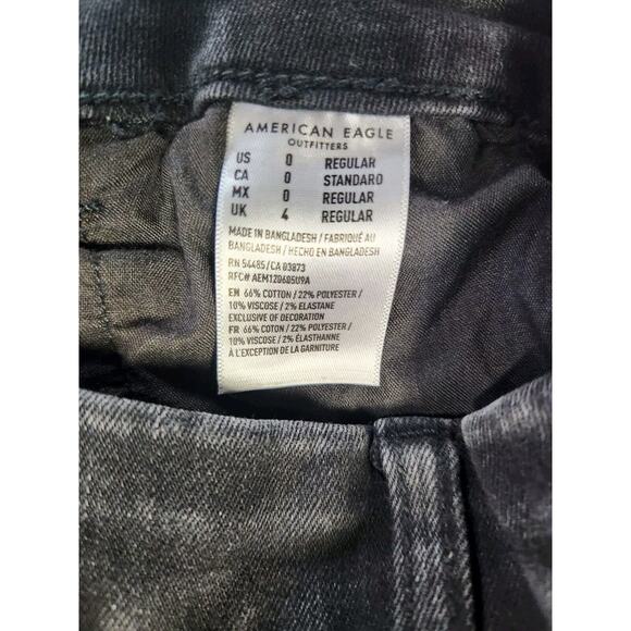 Sz 0 American Eagle Jeans Distressed Black Jegging Charcoal Wash Womens Size 0 - Picture 7 of 10